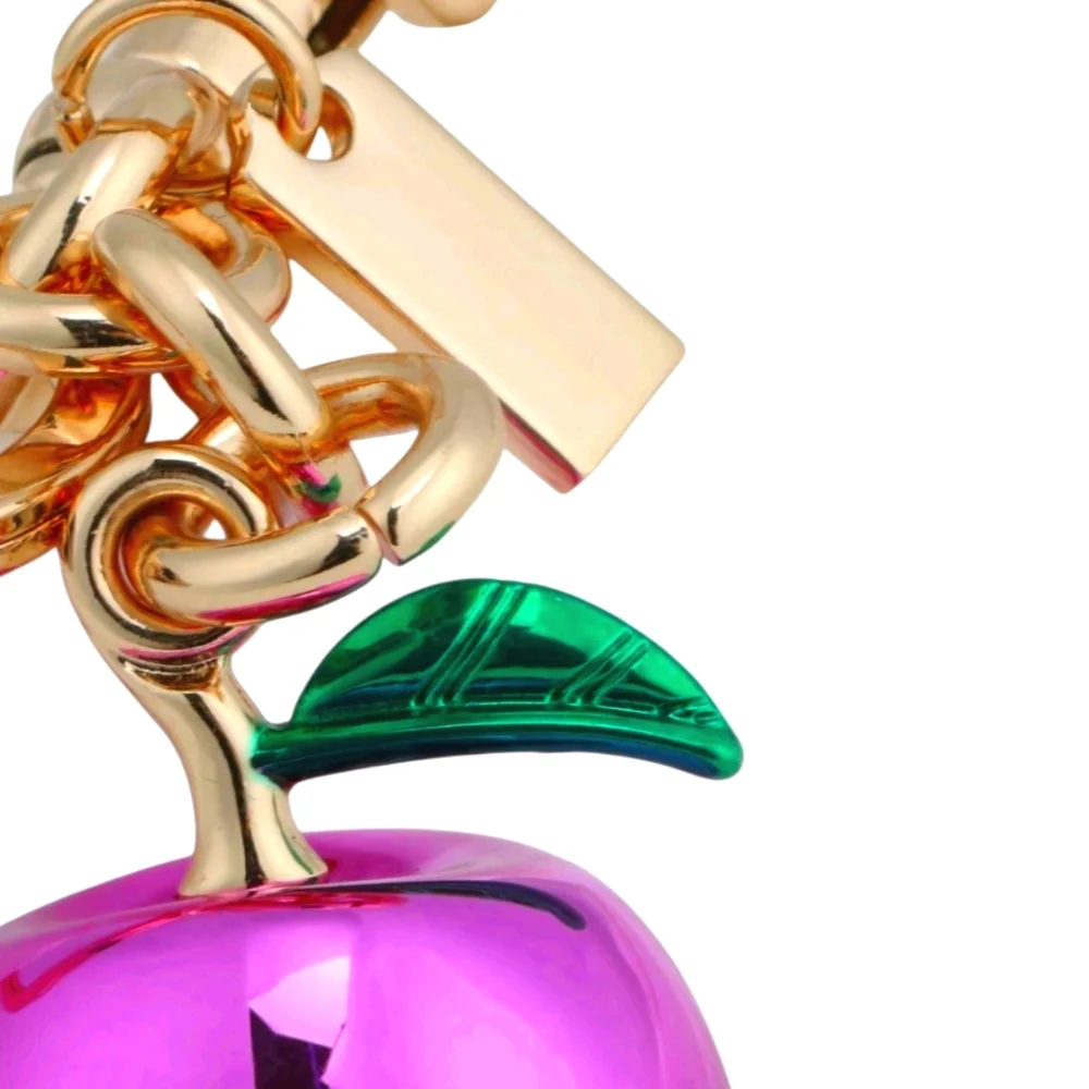 Hot Pink Large Metallic Apple Purse Charm and Gold Keychain Accessory - Picture 3 of 4